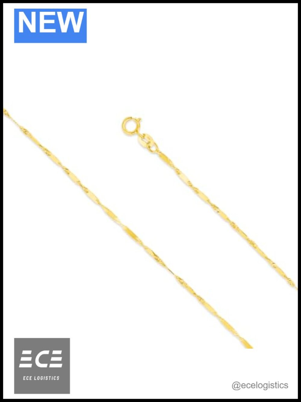 Solid 14K Yellow Gold Singapore Bar Chain Necklace 22" Fine Jewelry